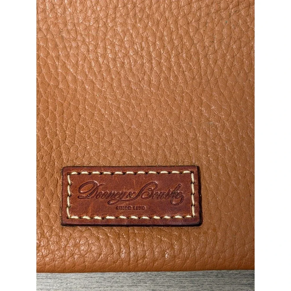 Dooney & Bourke Brown Zip Pouch Wallet w/ ID Window, Logo Accent Pebbled Leather